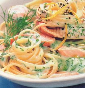 Спагетти с лососем в лимонном соусе